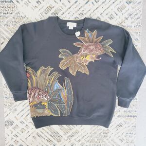 VTG Cheetah Cat Print Sweatshirt Oversized Jungle Cat Womens 80's Pullover SZ 20